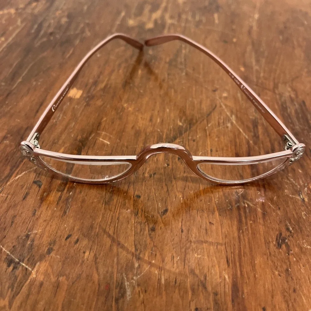 Vtg Retro Eyeglasses Reading glasses Frames Rose Gold Pink 5